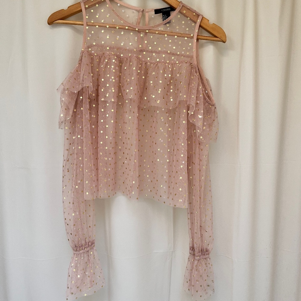 pink and gold forever21 sheer top polka dot nwot